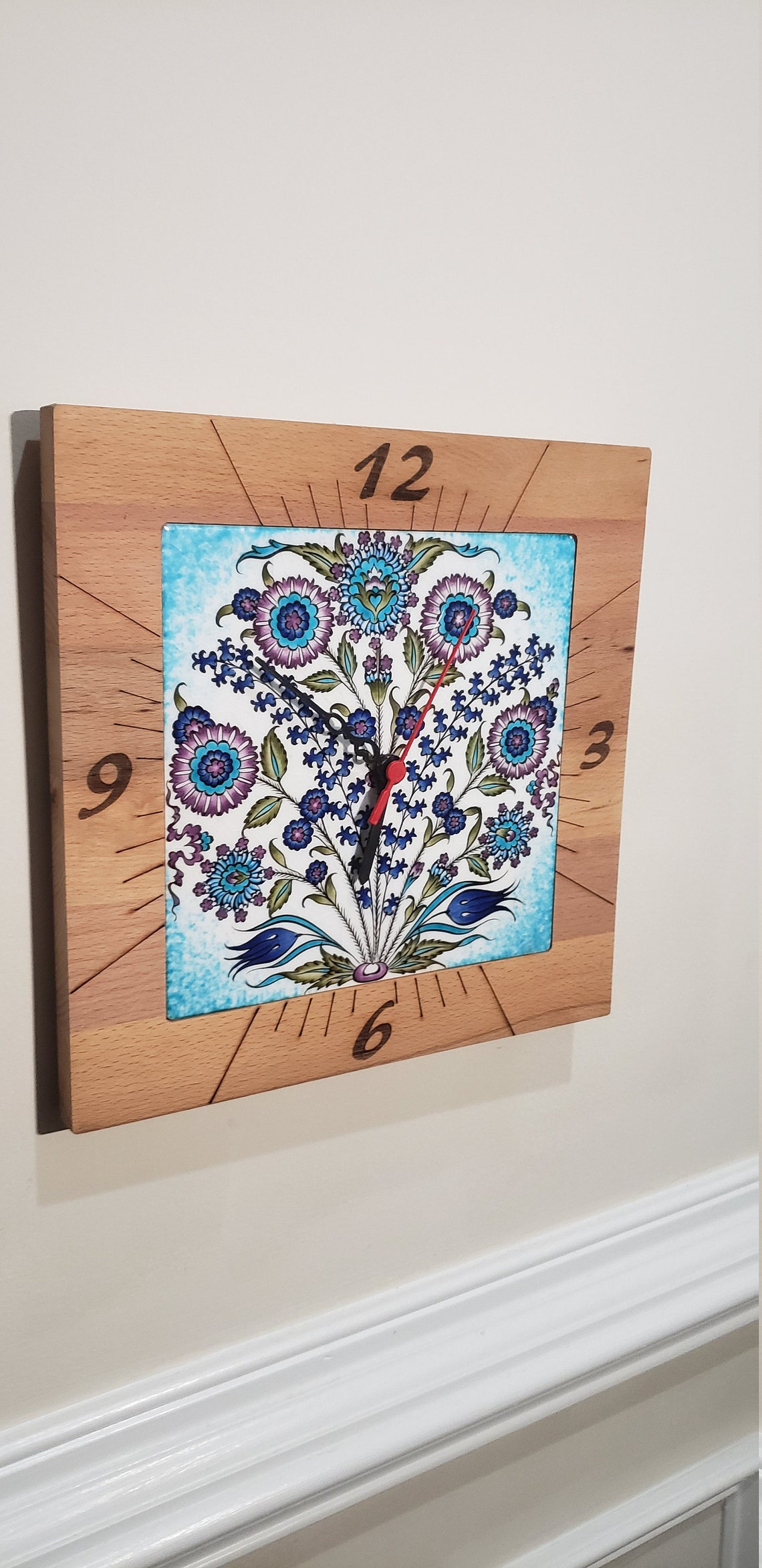 Handpainted Turkish Ceramic Tile Wall Clock With Decorative Etsy