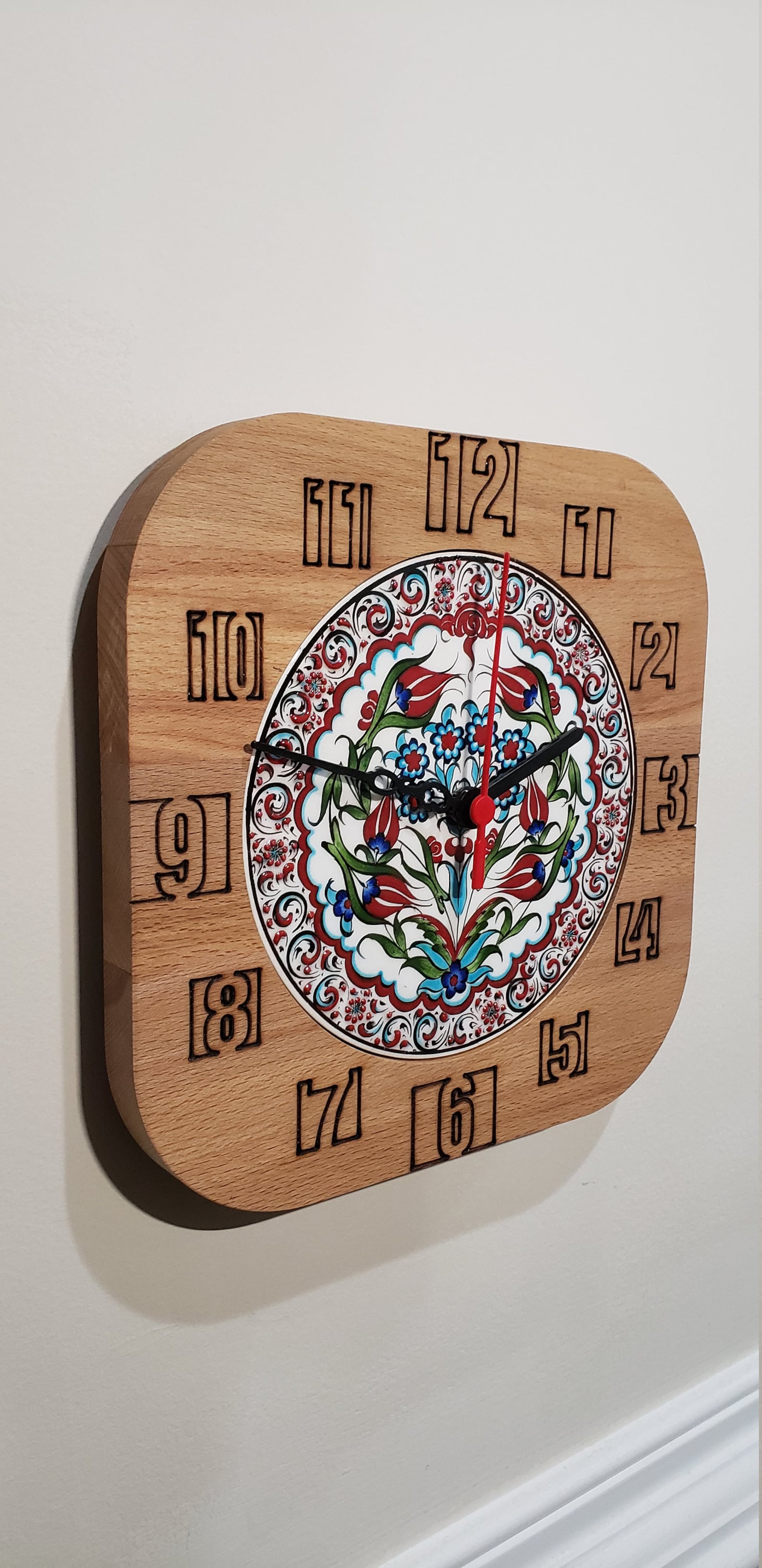 Handpainted Turkish Ceramic Tile Wall Clock With Decorative Etsy