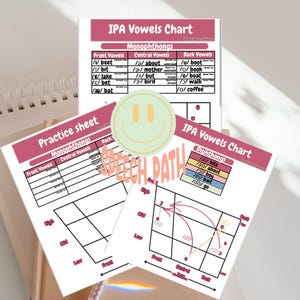 May include: A printable worksheet for learning the International Phonetic Alphabet (IPA) vowel sounds. The worksheet includes a chart with the vowel sounds and their corresponding words, as well as a practice sheet for writing the sounds.