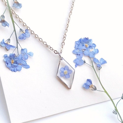 Teardrop Me Not Necklace Real Flower Necklace Etsy