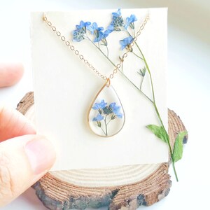 Teardrop Forget Me Not Resin Necklace,Real Fern Resin Necklace, Real Flower Jewelry,Flower Necklace,Resin Jewelry,Pressed Flower Jewelry