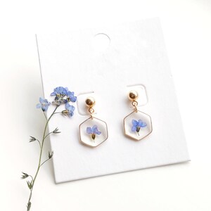 ForgetmeNot Flower Earrings, Flower Earring, Pressed Flower Earrings, Resin Jewelry Earring, Botanical Earring, Christmas gift,Birthday Gift image 2