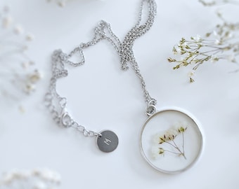 Babys Breath Necklace, Gypsophila Jewelry,  Real Flower Jewelry,Flower Necklace, Pressed Flower Jewelry, Resin Necklace, Gift for Her