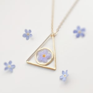 Triangle Forget Me Not Resin Necklace,Real Fern Resin Necklace, Real Flower Jewelry,Flower Necklace,Resin Jewelry,Pressed Flower Jewelry