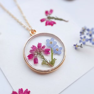 Forget Me Not Resin Necklace, Heather Flower Necklace, Pressed Flower Jewelry,  Real Flower Jewelry, Flower Necklace, Pressed PlantJewelry