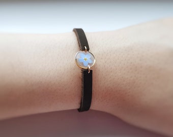 Forget Me Not Bracelet Jewelry, Leather Bracelet, Resin Bracelet, Resin Flower Jewelry, Forget Me Not Flower, Genuine Leather Bracelet