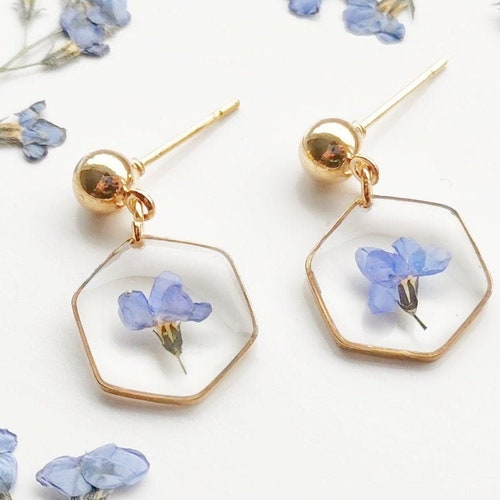 Flower Earrings Flower Earring Pressed Flower Etsy