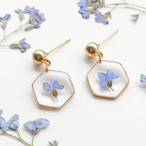 ForgetmeNot Flower Earrings, Flower Earring, Pressed Flower Earrings, Resin Jewelry Earring, Botanical Earring, Christmas gift,Birthday Gift image 1