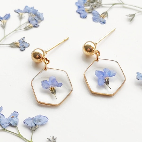ForgetmeNot Flower Earrings, Flower Earring, Pressed Flower Earrings, Resin Jewelry Earring, Botanical Earring, Christmas gift,Birthday Gift