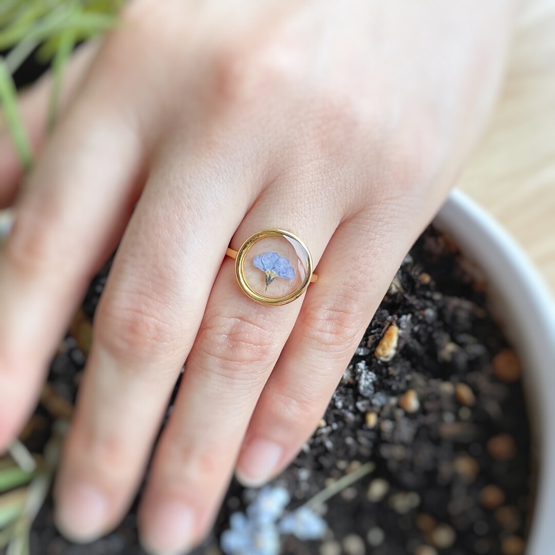 Adjustable Me Not Flower Ring, Real Flower Ring, Pressed Flower