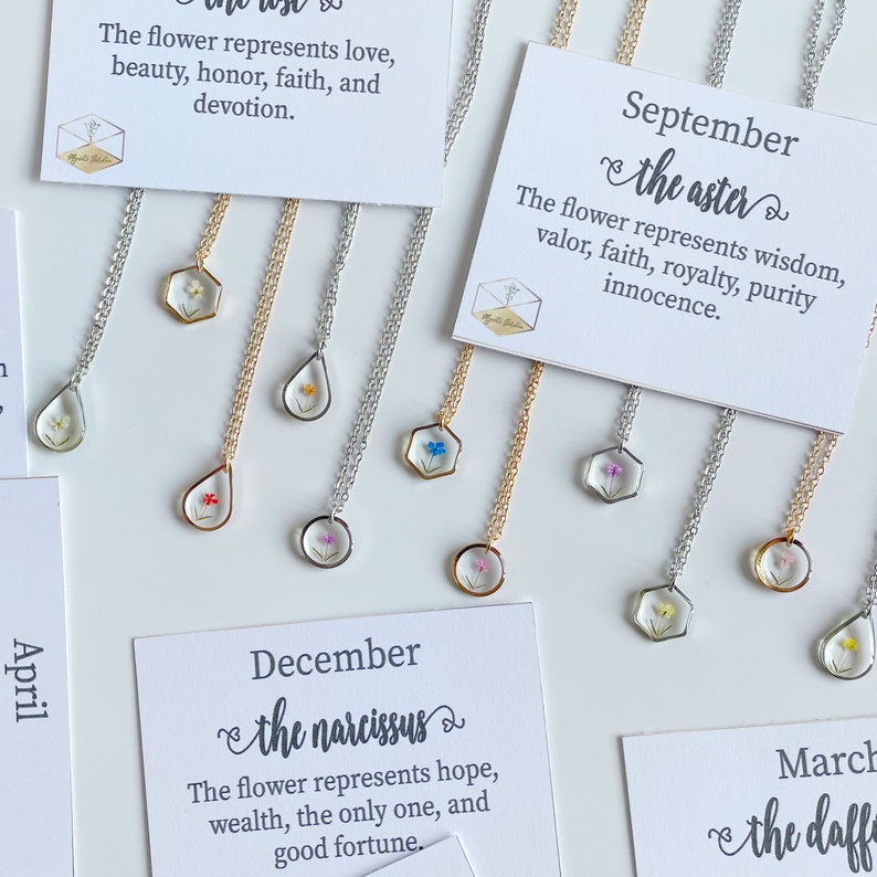 Personalized Birth Month Flower Necklace Pressed Real Flower Etsy UK