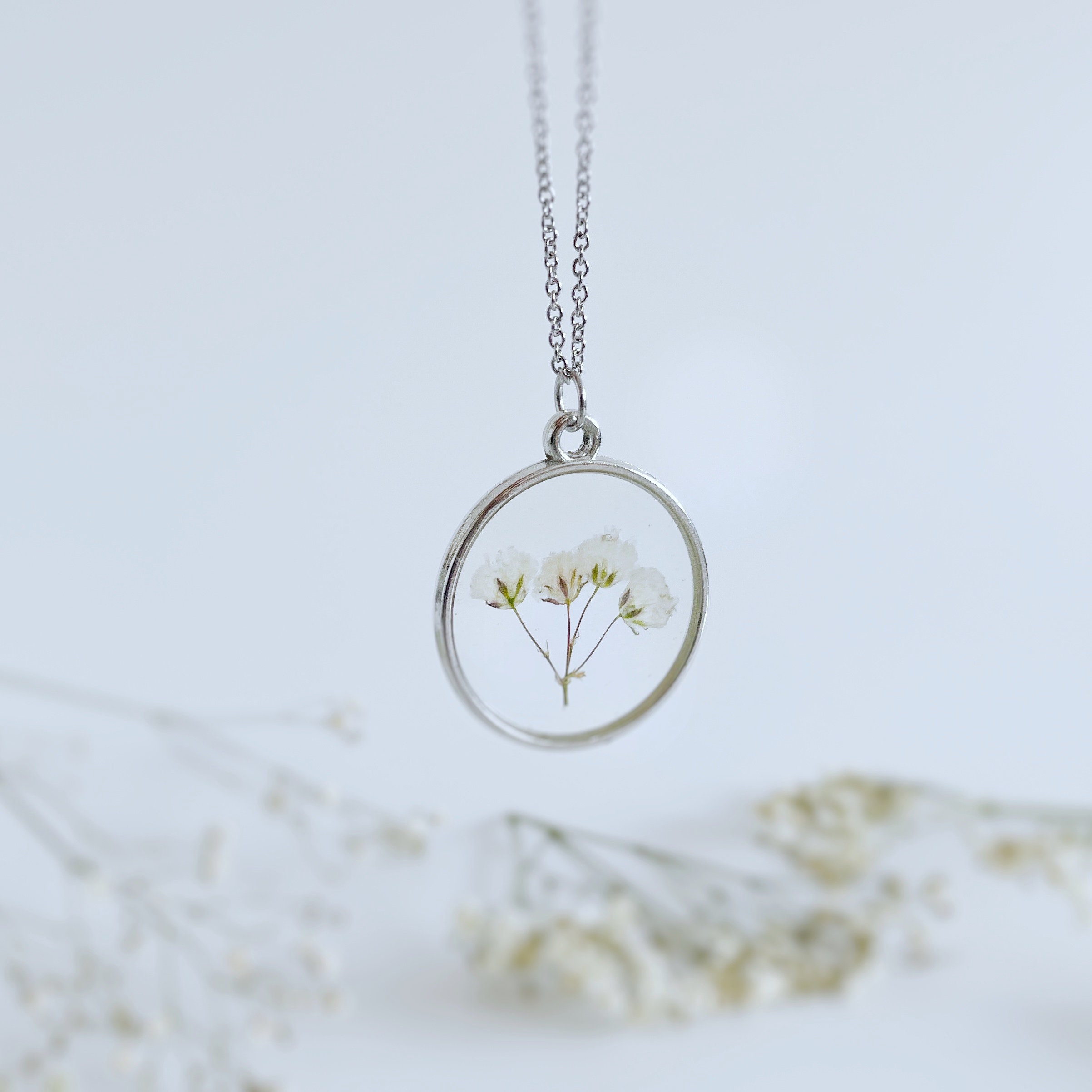 Babys Breath Necklace Gypsophila Jewelry Real Flower Etsy UK