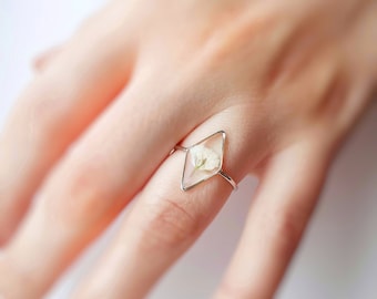 Handmade Baby's Breath Flower Ring, Real Resin Jewelry