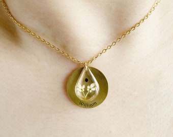 Forget-Me-Not Flower Teardrop Necklace, Memorial Jewelry Gift