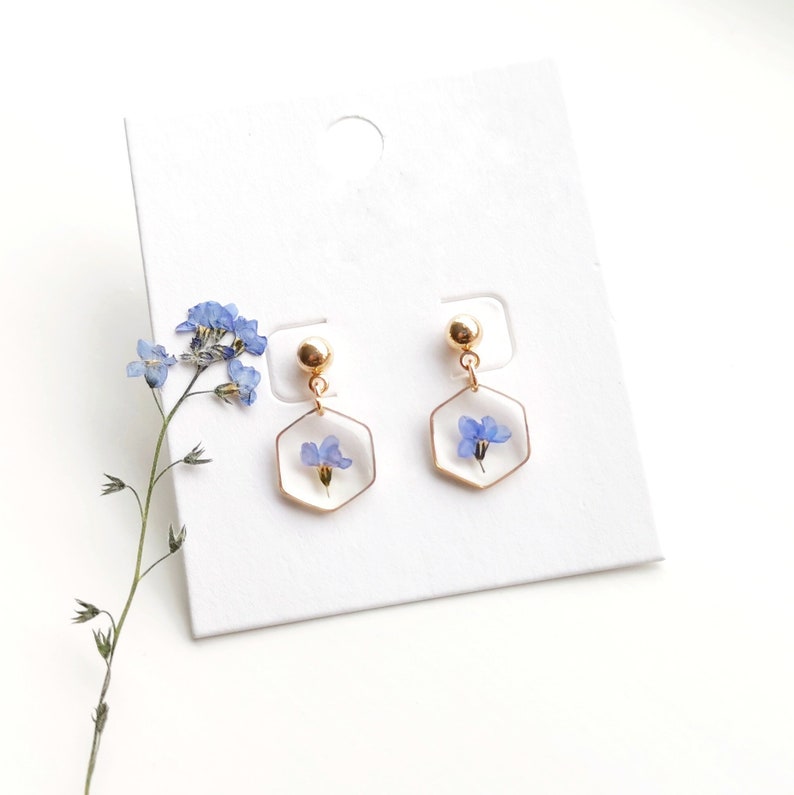 ForgetmeNot Flower Earrings, Flower Earring, Pressed Flower Earrings, Resin Jewelry Earring, Botanical Earring, Christmas gift,Birthday Gift image 2