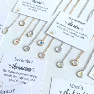 Personalized Birth Month Flower Necklace, Pressed Real Flower Necklace, Engraving Birthday Necklace Jewelry, Birthday Gift, Gift for Her