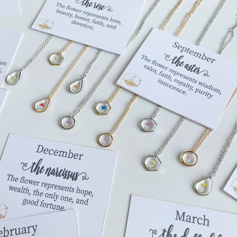 Personalized Birth Month Flower Necklace Pressed Real Flower Etsy UK