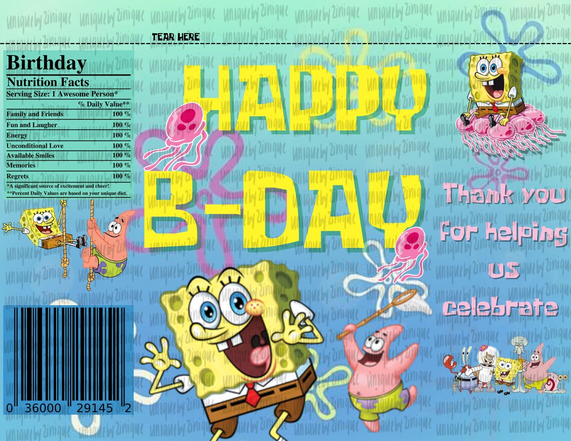 SpongeBob Instant Download Party Favors bundle for Etsy