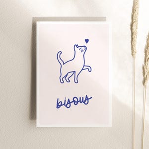 Karte Katze BISOUS / Grußkarte Illustration / Postkarte für Katzenliebher:innen / französisch / nachhaltig und regional gedruckt