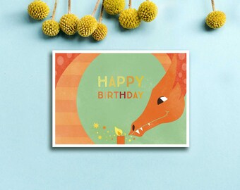 Dragon, Birthday Card, Recycled Paper Postcard, Birthday Gifts