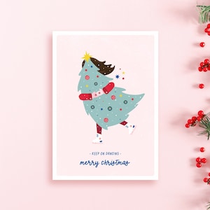 Weihnachtskarte / DANCING / liebevolle Postkarte zu Weihnachten, Mädchen und Christbaum, inspirierender Spruch – für alle Weihnachtsfans