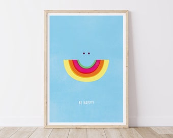 Poster "Be Happy!" / DIN A2, sustainable paper / regionally and fairly produced / poster / children's room / office, picture, print