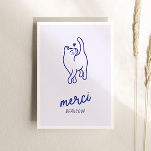 Tarjeta Gato MERCI BEAUCOUP / Tarjeta de felicitación Gracias / Postal para amantes de los gatos / Francés / Impresión sostenible y regional
