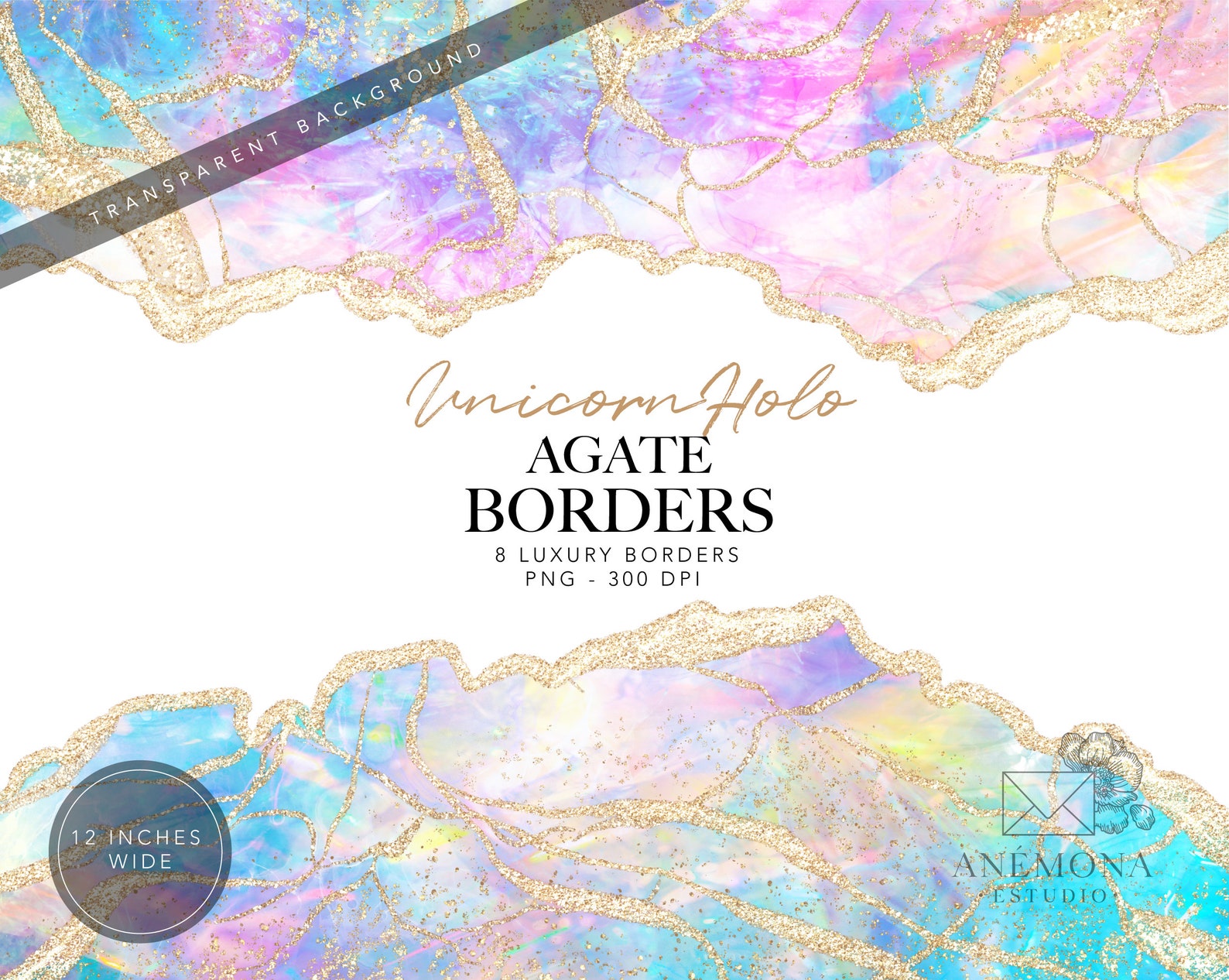 Holographic Borders clipart pastel geode border gold | Etsy