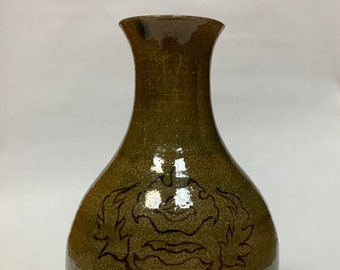 Wheel-Thrown Ceramic Vase with hand painted design