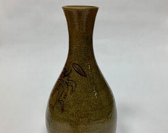 Ceramic Sake Bottle with hand painted floral design