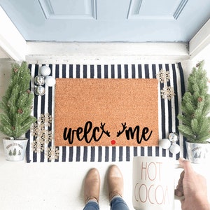 Welcome Doormat, Reindeer Doormat, Holiday Doormat, Winter Doormat, Christmas Doormat, Outdoor Rug, Home Decor, Porch Decor, Custom Doormat