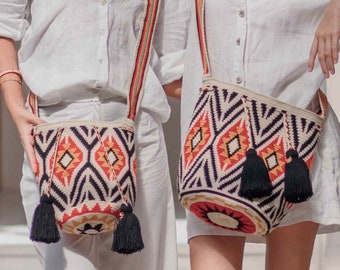 Fairtrade Red WAYUU Bag, Original Crochet Crossbody, Handmade Colombian Bucket Bag, Ethical Purse, Artisanmade