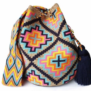 GENUINE Bright WAYUU Bag, Original Crochet Crossbody, Handmade Colombian Bucket Bag, Ethical Purse, Artisanmade