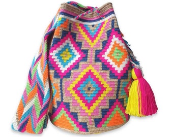 Handmade Crochet Wayuu Bag: Bright Colombian Crossbody Purse