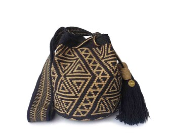 MINI Gold 1T Wayuu Crochet Bag / Large Crochet Crossbody Purse / 100% Handmade Crochet bag / Artisan Purse / Crochet Purse