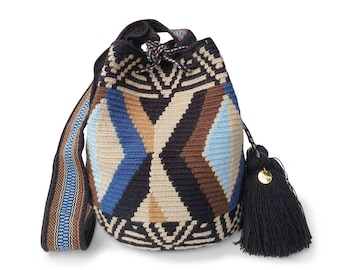 Sac WAYUU moyen, bandoulière mochila en crochet, sac à main moyen fait main, sac seau fabriqué en Colombie, artisanat colombien