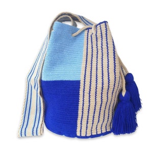 Blue WAYUU Bag / Original Wayuu Mochila / Crochet Crossbody Bag / Handmade Crossbody Bag / Crochet Bucket Bag