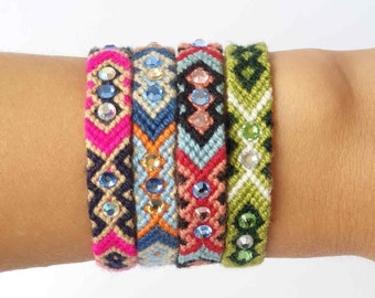 Bracelet d'amitié strass, bracelet fin, bracelet d'amitié, bracelet fin, bracelet bohème, bracelet hippie, bracelet tissé femme