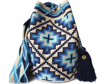 AUTHENTIQUE sac WAYUU traditionnel, bandoulière Mochila original, sac seau colombien fait main, sac à main éthique, crochet artisanal