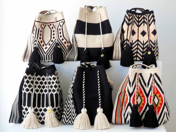 Large Handmade Wayuu Mochila Bag: Colombian Crochet Crossbody