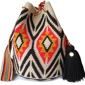 Fairtrade Red WAYUU Bag, Original Crochet Crossbody, Handmade Colombian Bucket Bag, Ethical Purse, Artisanmade