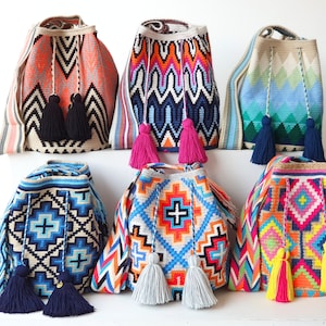 Grosse Regenbogen WAYUU Tasche, Original kolumbianische Wayuu Mochila Crossbody Bag, Handgemachte Crossbody Bag, Gehäkelte Beuteltasche