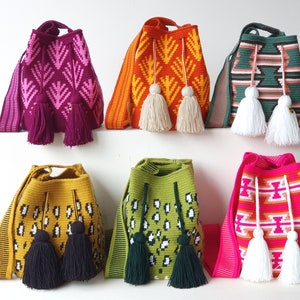 Sac WAYUU moyen arc-en-ciel original/sac au crochet colombien/sac à main bandoulière Wayuu/sac à main mochila/sac seau à bandoulière en crochet