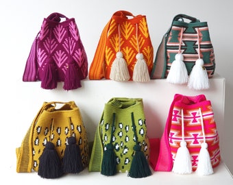 Sac WAYUU moyen arc-en-ciel original/sac au crochet colombien/sac à main bandoulière Wayuu/sac à main mochila/sac seau à bandoulière en crochet