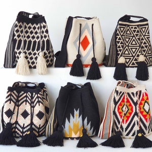 Original sac WAYUU/taille M/sac moyen au crochet/sac à main bandoulière Wayuu/mochila/sac à main au crochet fait main/sac seau à bandoulière en crochet
