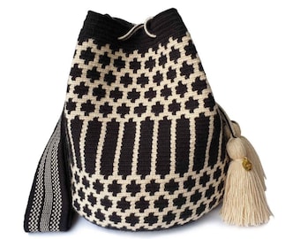 Grand sac WAYUU 100% original, bandoulière au crochet original, sac seau colombien fait à la main, sac à main éthique, Mochila artisanal