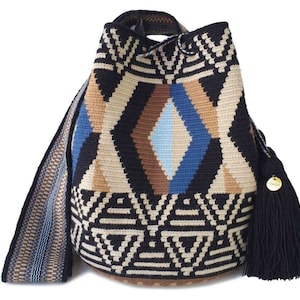 Bestseller WAYUU Tasche, Originale gehäkelte Umhängetasche, kolumbianische Eimertasche, Ethische Geldbörse, Artisanmade