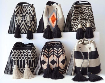 Original sac WAYUU/taille M/sac moyen au crochet/sac à main bandoulière Wayuu/mochila/sac à main au crochet fait main/sac seau à bandoulière en crochet