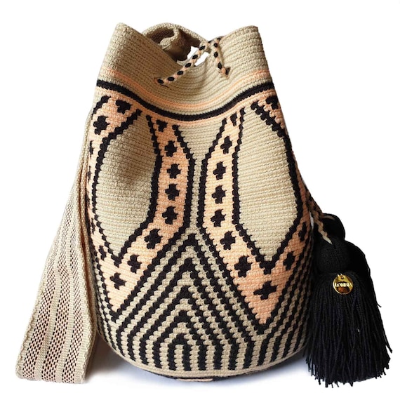 Handmade Wayuu Bucket Bag: Colombian Crochet Crossbody, Ethical Artisan Purse