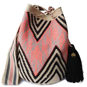 Bolso WAYUU más vendido de comercio justo, bandolera de ganchillo original, bolso de cubo colombiano hecho a mano, bolso ético, mochila artesanal imagen 2